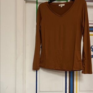 Elegant Brown V-Neck Long Sleeve Top